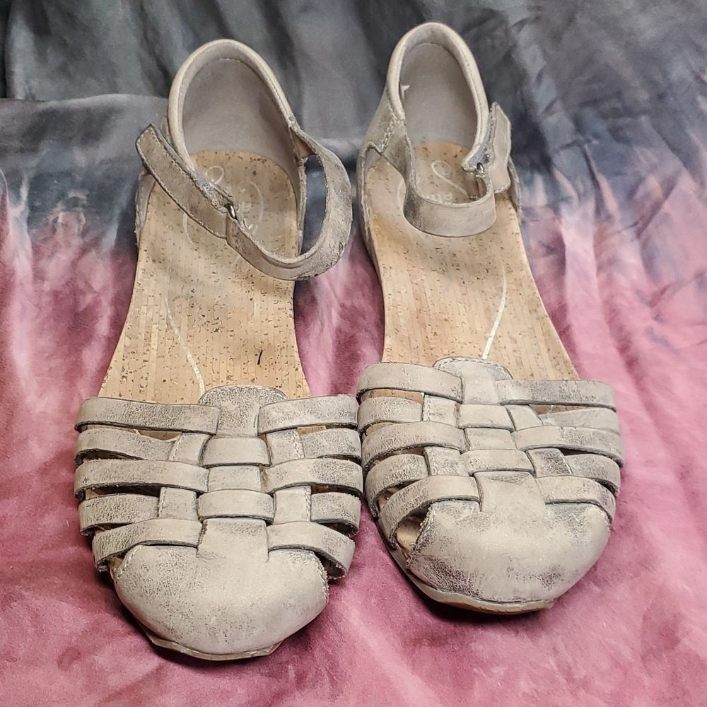 đť…şAHNU | Malini Mesa Taupe Leather Cork Fisherman Sandals Size 8.5 - Picture 4 of 10
